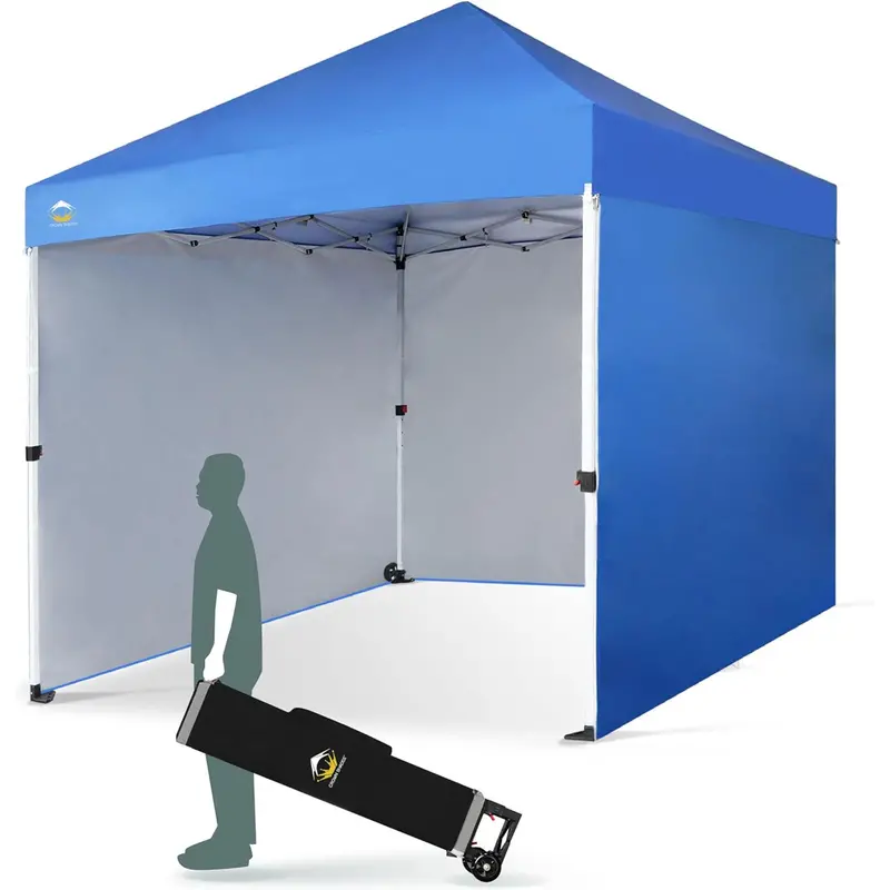 Crown Shades 8 Ft. X 8 Ft. Commercial Pop-Up Canopy With Wheels & Sidewalls – Blue (Refurbished) 1