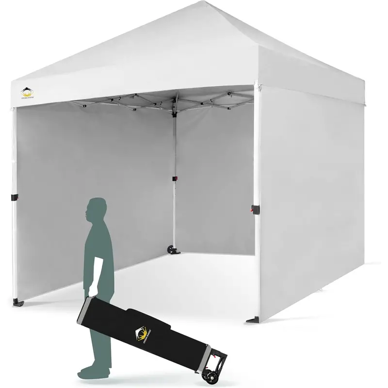 Crown Shades 8' × 8' Pop-Up Canopy Tent With Wheels, Sidewalls, And White Frame (Previously Used) 1
