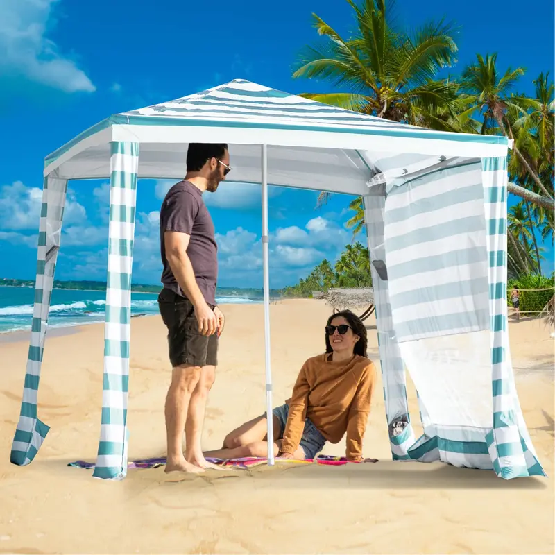 Crown Shades Pop-Up Beach Cabana – 6.5' X 6.5' Portable Shelter With Pockets & Sidewalls (Blue, Used) 1