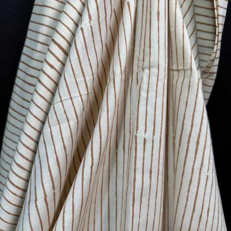 Cumin Stripe Bagru Cotton Fabric – Minimalist Hand-Stamped Pattern 1