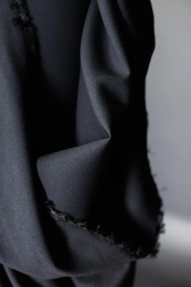 Dark Black Wool-Viscose Crepe Fabric – European Designer Import 1