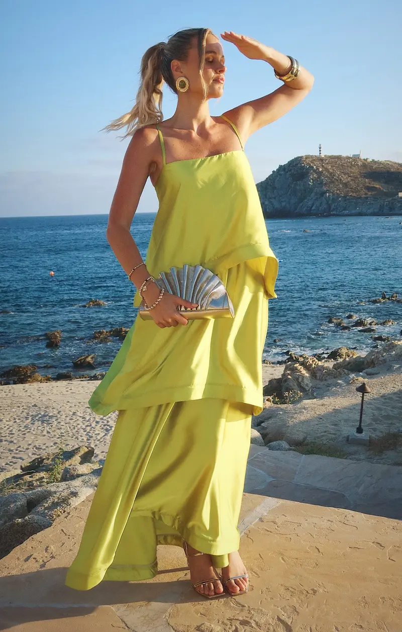 Ella Maxi Dress In Chartreuse Luxe Satin 1