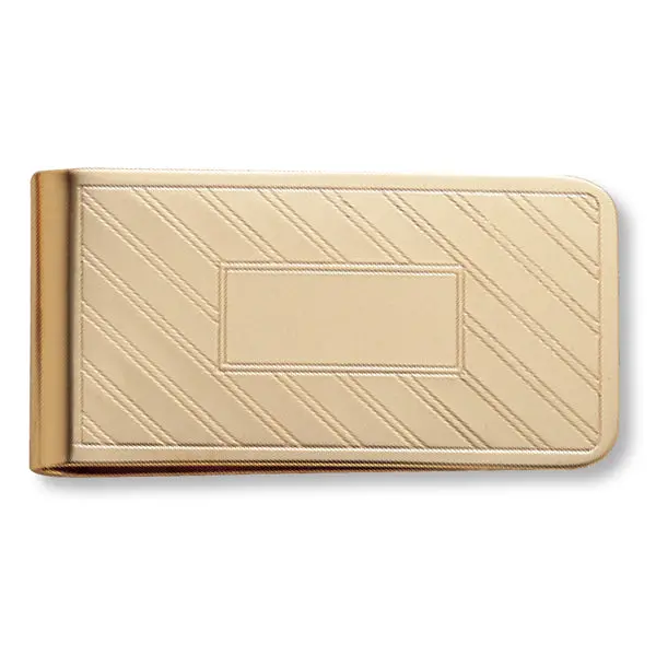 Engine-Turned Rectangle Money Clip With Linear Detail 1