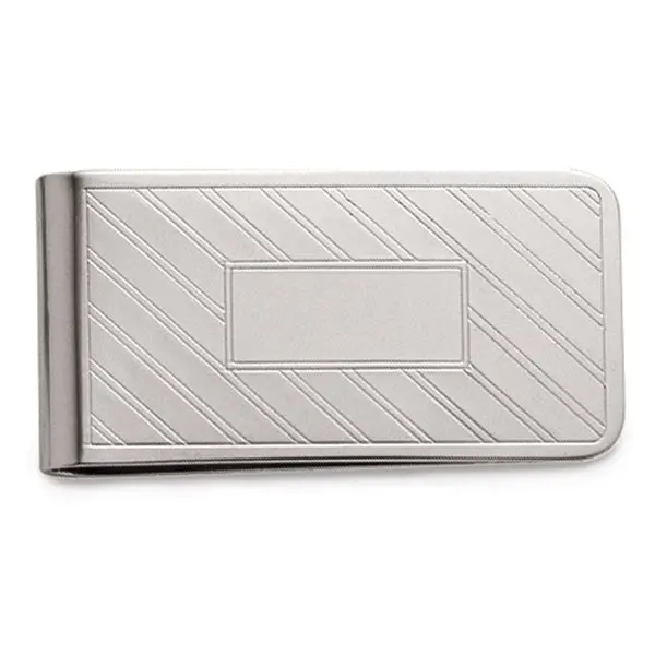 Engravable Sterling Silver Money Clip With Signet Accent And Linear Detailing 1