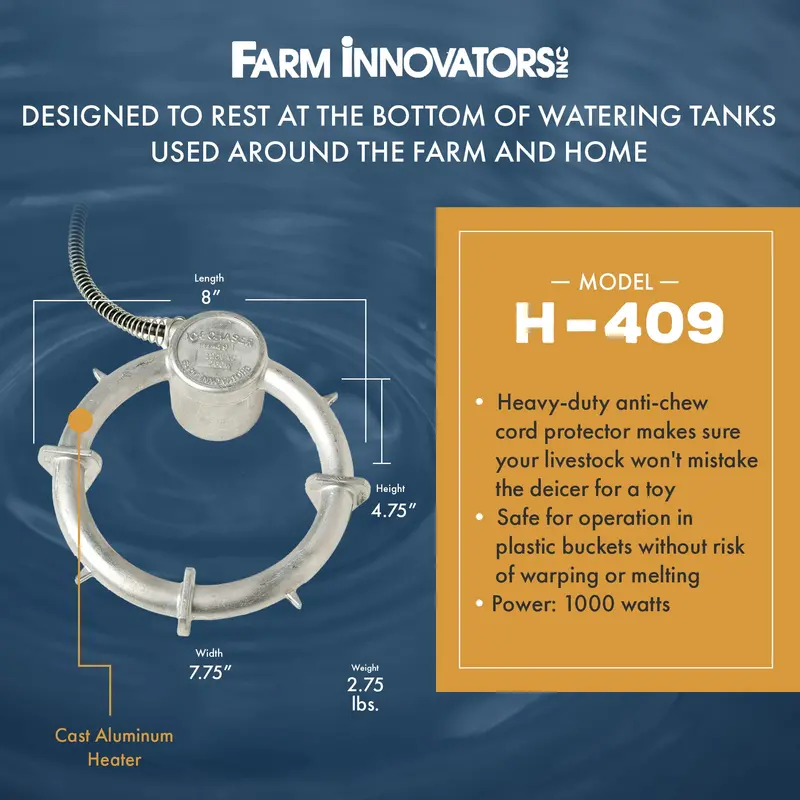 Farm Innovators H-409 Ice Chaser – 1000-Watt Cast Aluminum Floating Tank Deicer 2