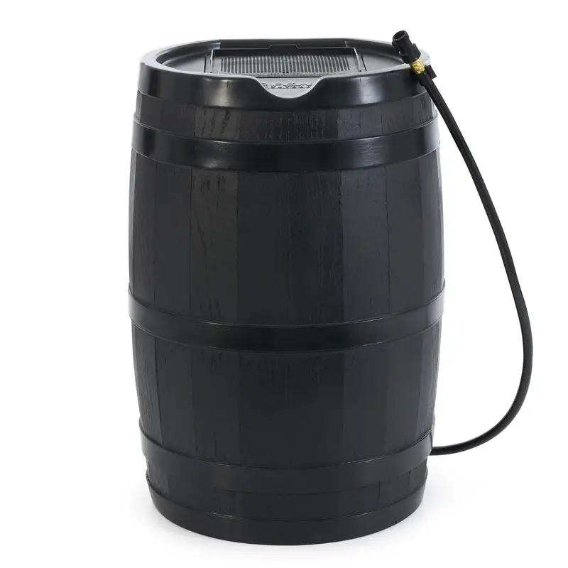 Fcmp Outdoor Flat-Back Rain Barrel For Gardens & Landscaping – 55-Gallon Black Water Collector (Open-Box) 1