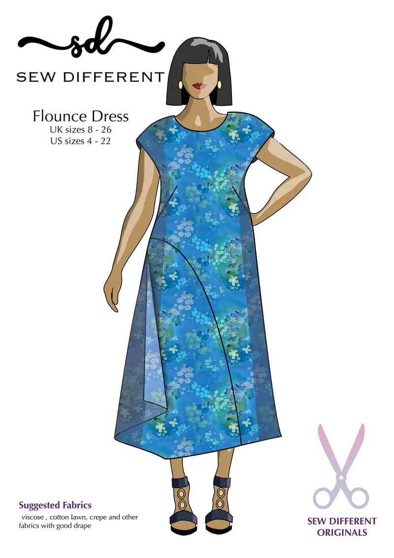 Flounce Dress Pattern – Elegant Paper Sewing Template, Sew Different Design 1