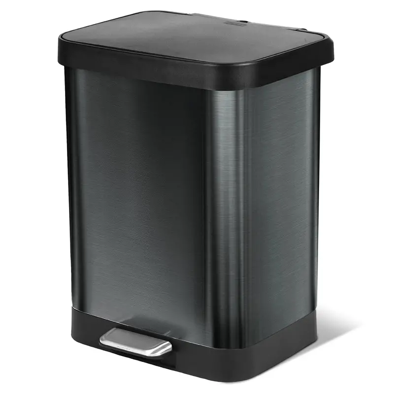 Glad Step-On Trash Can – 13-Gallon Soft-Close Lid With Odor Protection – Pewter 1
