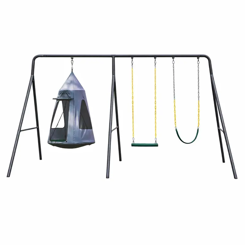 Gobaplay Complete Backyard Swing Set – Features 6' Frame Extension, Dual Swings, 40" Saucer, And Hanging Tent 1