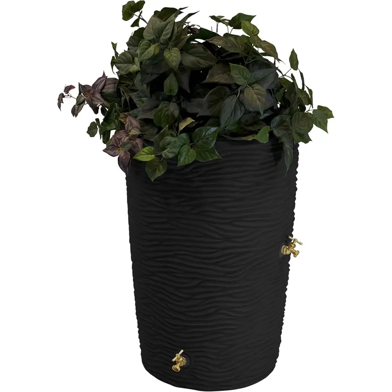 Good Ideas Impressions 50-Gallon Palm Trunk Rain Saver Barrel With Dual Spigots (Black) 1