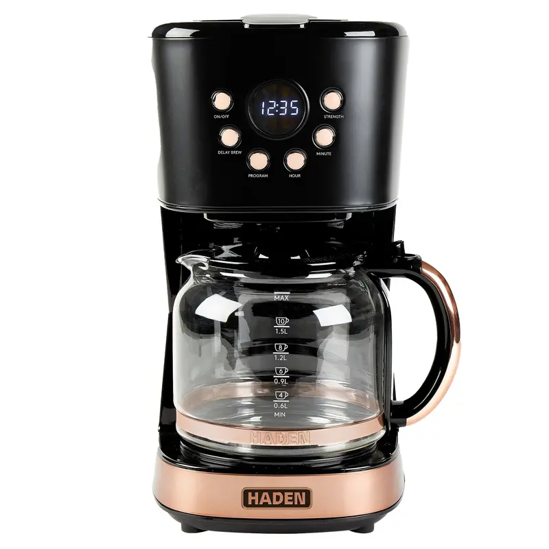 Haden 12-Cup Programmable Drip Coffee Maker In Black & Copper 1