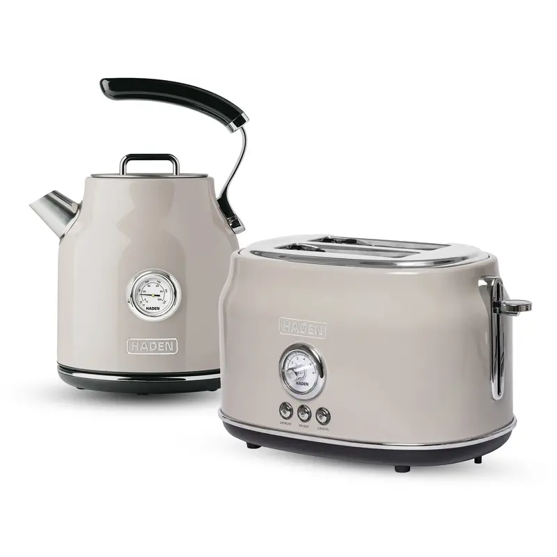 Haden Dorset Dual Appliance Set – 2-Slice Toaster & Electric Kettle In Putty & Chrome 1