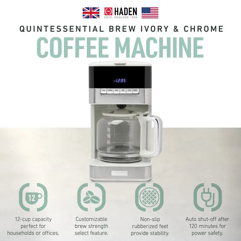 Haden Quintessential 12-Cup Digital Programmable Coffee Maker In Ivory And Chrome – Refurbished 2