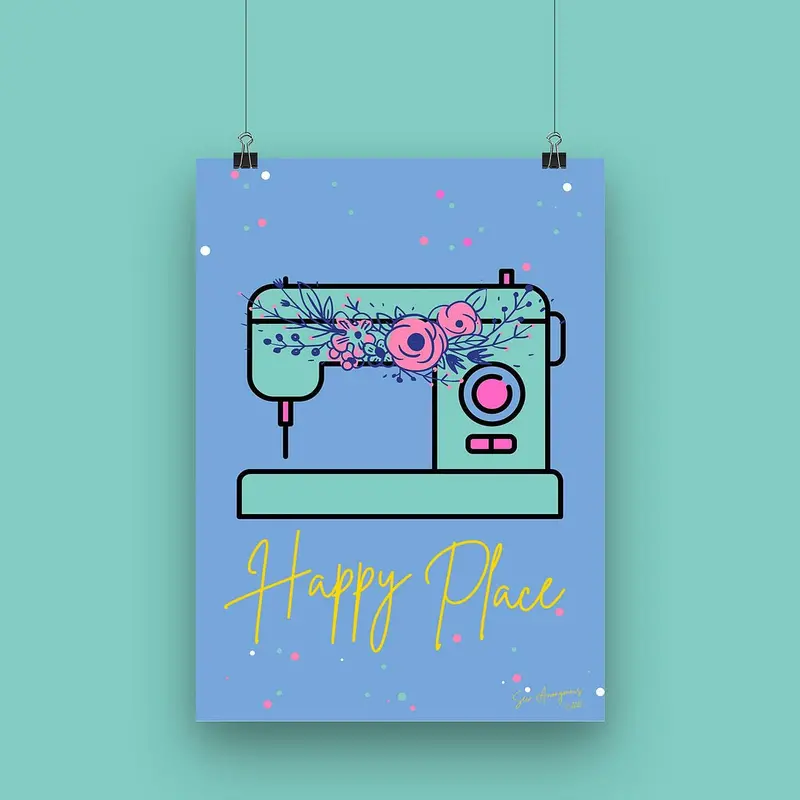 "Happy Place" A4 Sewing-Themed Art Print By Sew Anonymous 1