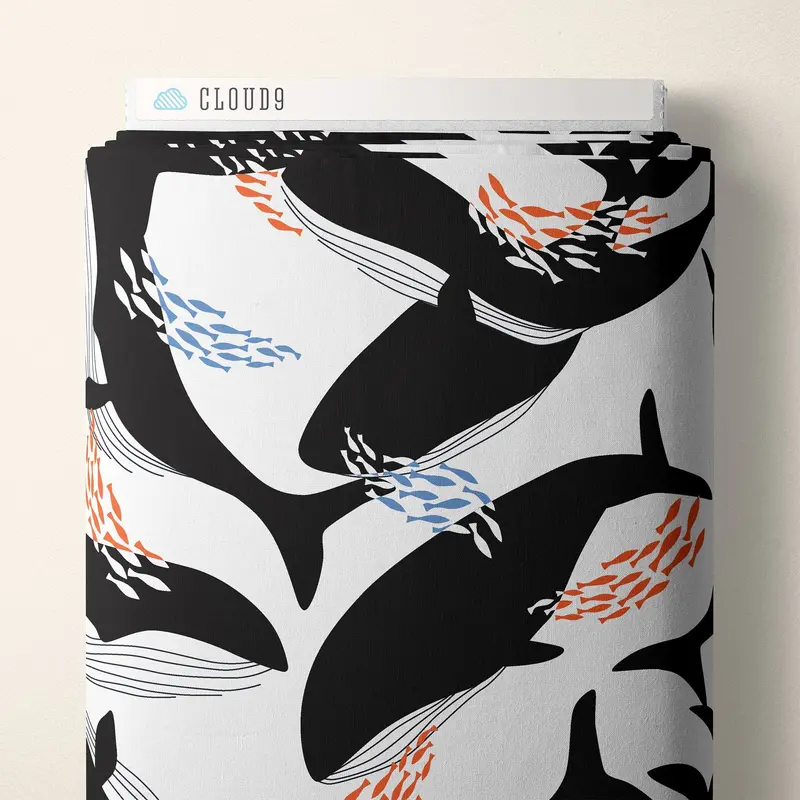 Happy Whales Modal Rayon Fabric – "Coexisting" Print By Ophelia Pang For Cloud 9 Fabrics 1