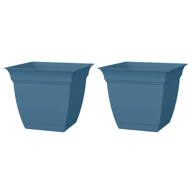 Hc Companies Eclipse Planter – 12" Diameter With Integrated Saucer, Slate Blue (2-Pack) 1
