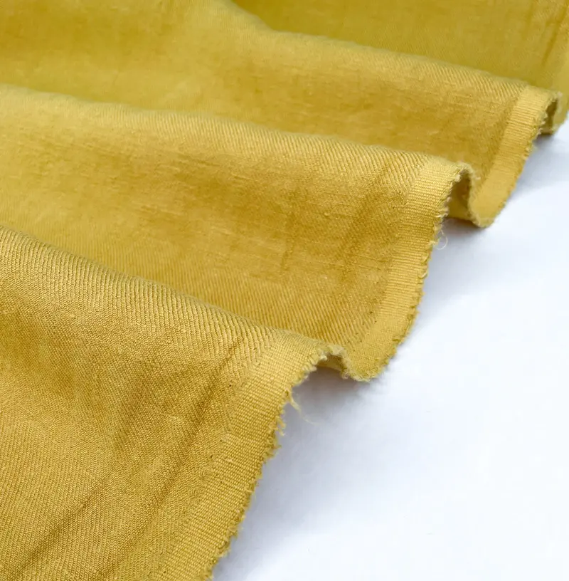 Heavy Sand-Washed Linen Twill Fabric In Amber Orange 1