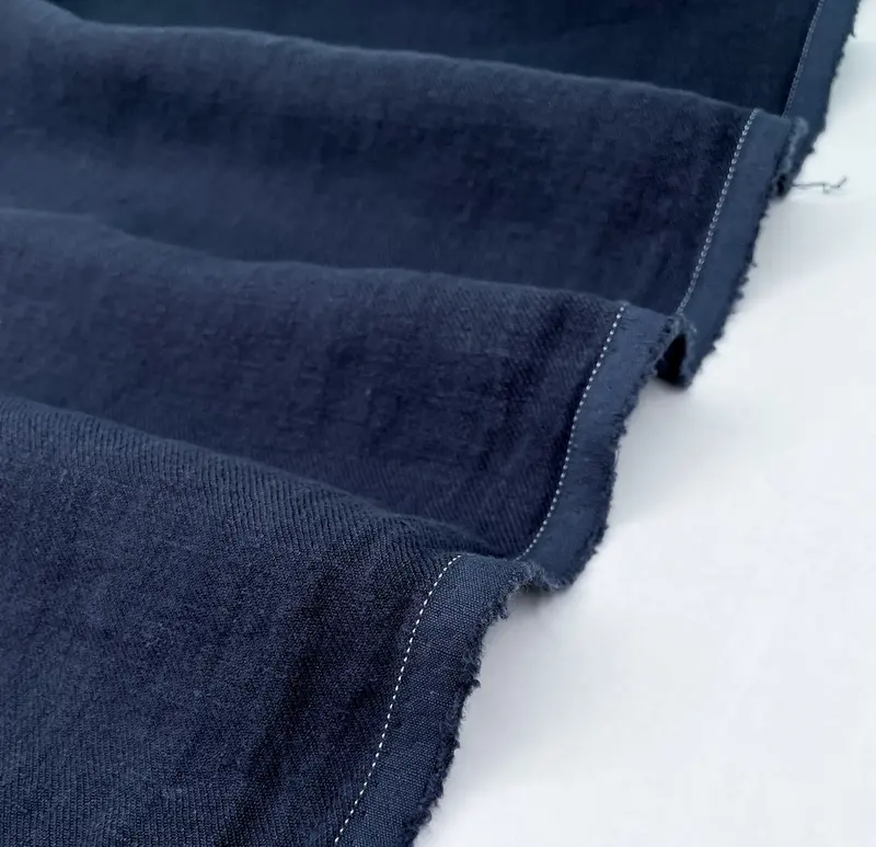 Heavy Sand-Washed Linen Twill Fabric In Indigo Blue 1