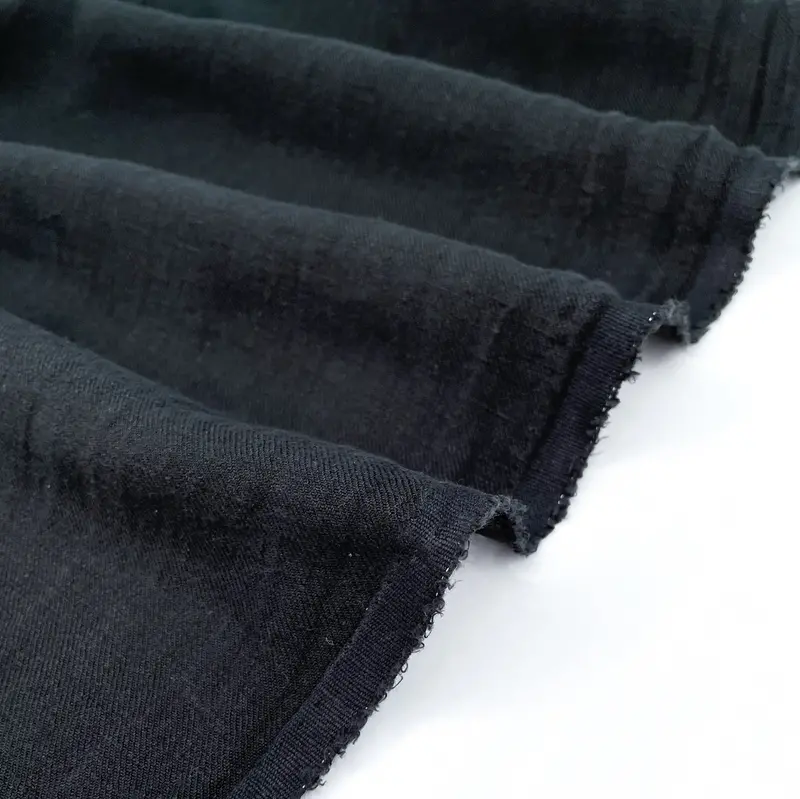Heavy Sand-Washed Linen Twill Fabric In Onyx Black 1