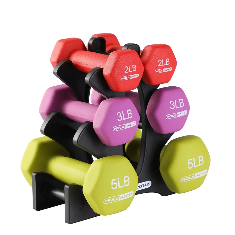 Holahatha Adjustable Dumbbell Set – Includes 2 Lb, 3 Lb & 5 Lb Weights With Compact Rack (Open-Box) 1