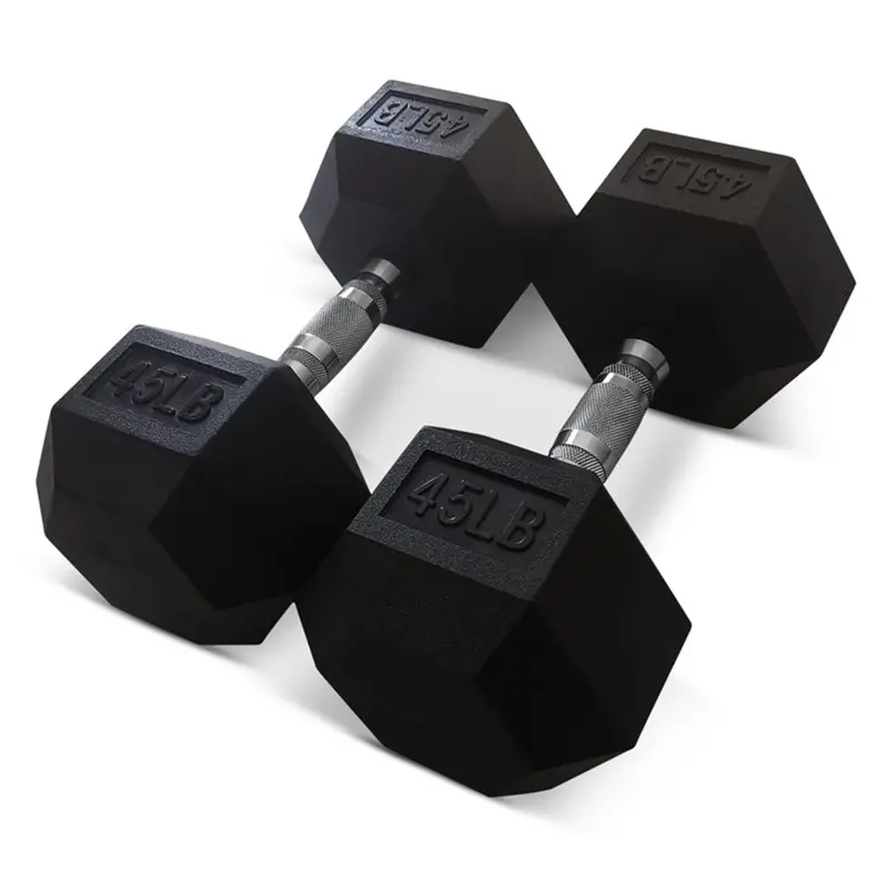 Holahatha Cast Iron Hex Dumbbell Pair – 45 Lb Total (22.5 Lb Each), Rubber-Coated Grips 1