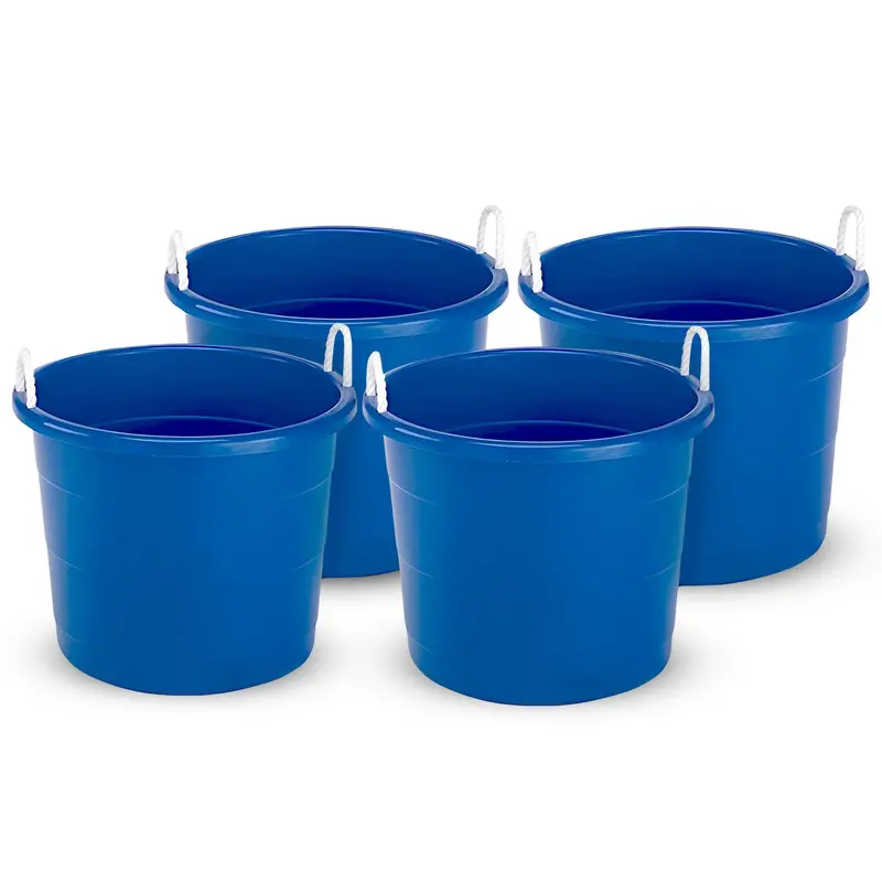 Homz 17-Gallon Multi-Use Storage Bucket – Heavy-Duty Indoor/Outdoor Bin With Rope Handles (4-Pack) 1