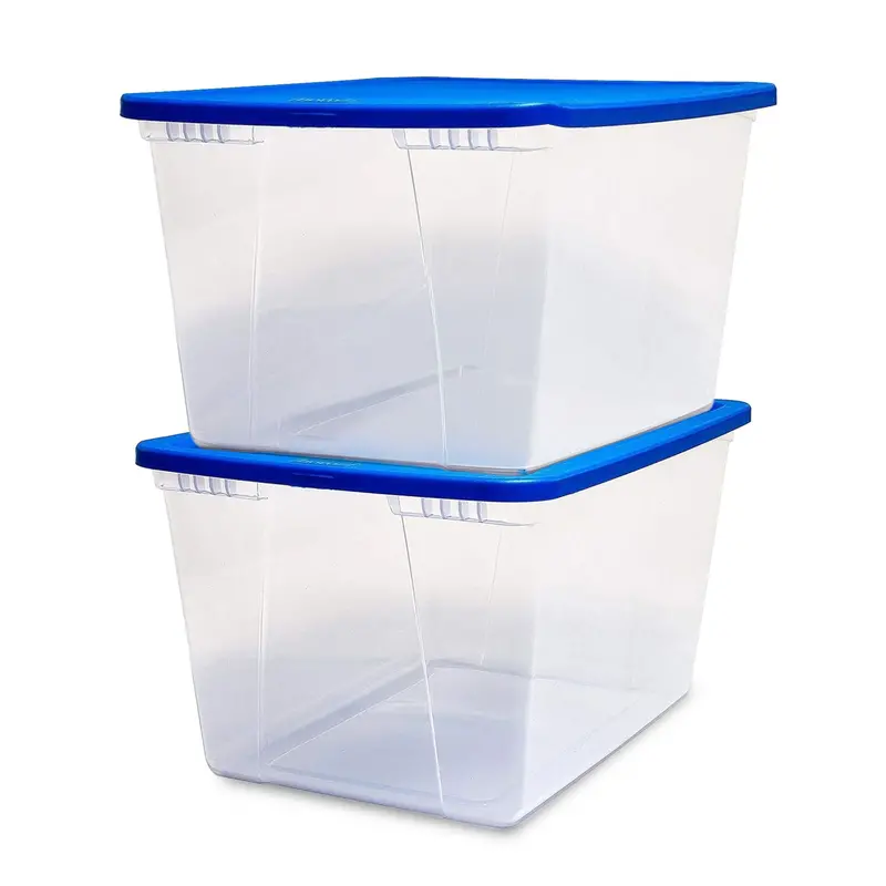 Homz 56-Quart Snap-Lock Plastic Storage Bin – Blue Lidded Container Set (2-Pack, Open-Box) 1
