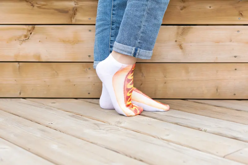 Hot Dog–Themed Sock With Foot Pose Design 1