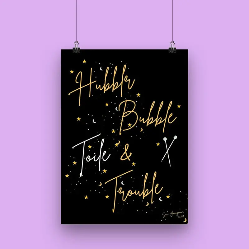 "Hubble Bubble Toile & Trouble" A4 Witchy Sewing Art Print By Sew Anonymous 1