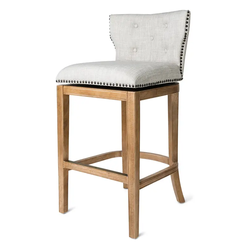 Hugo Tufted Swivel Stool By Maven Lane – Weathered Oak, Bar Height, 2-Pack (Open-Box) 1