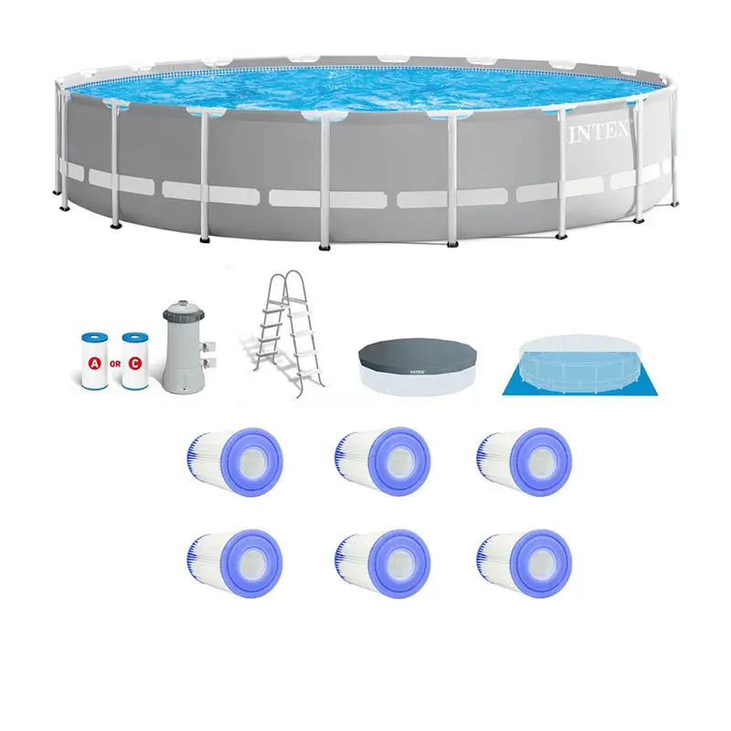 Intex 18' X 48" Prism Frame Above-Ground Pool Set – W/ 6 Replacement Filters 1