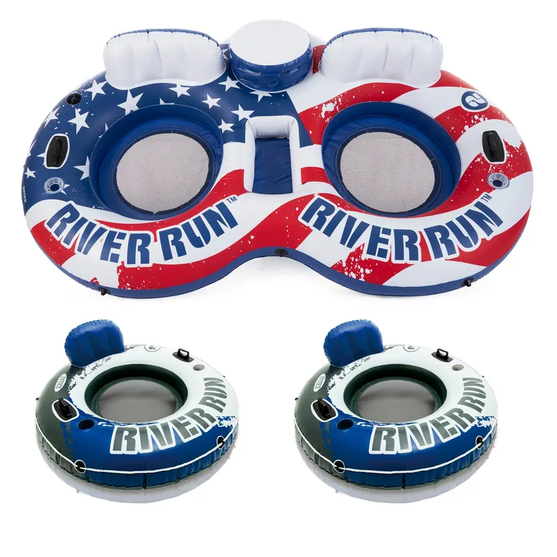 Intex American Flag 2-Person Float + 1-Person River Run Tube – 2-Pack 1