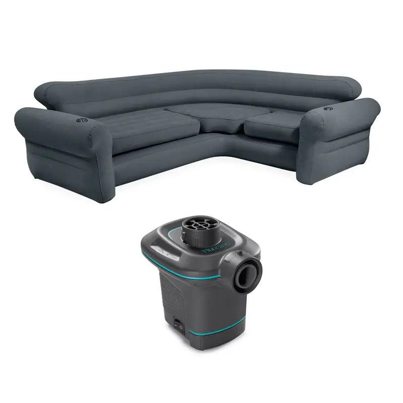 Intex Corner Sectional Inflatable Sofa With Built-In 120V Quick-Fill Electric Air Pump 1