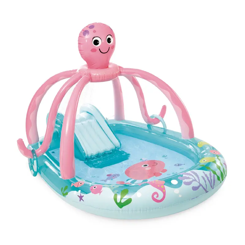Intex Friendly Octopus Inflatable Kiddie Pool With Slide & Splash Pad 1