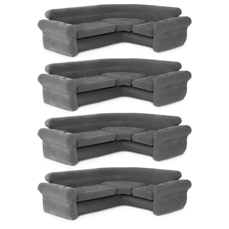 Intex Gray L-Shaped Inflatable Corner Sofa – 4-Piece Lounge Set With Cup Holders 1