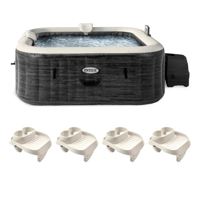 Intex Purespa Plus Greystone Inflatable Hot Tub – 94" X 28", Includes 4 Cup Holders 1