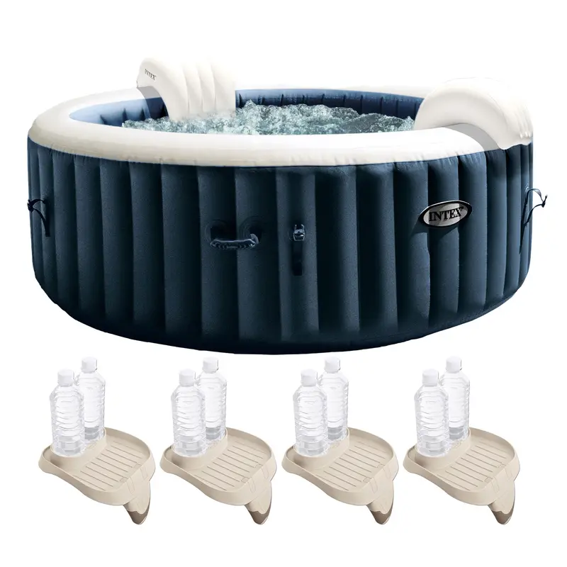 Intex Purespa Plus Tan Inflatable Spa With Attachable Snack Tray – 4-Item Bundle 1