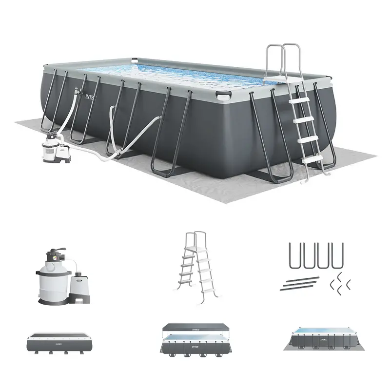 Intex Ultra Xtr 18' X 9' X 52" Rectangular Frame Pool Bundle – Includes Filter Pump 1