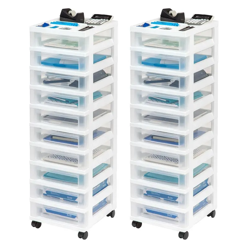 Iris Usa 2-Pack 10-Drawer Rolling Storage Cart – White Plastic Organizer On Casters 1