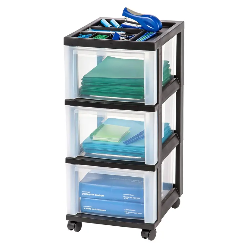 Iris Usa 3-Drawer Rolling Storage Organizer Cart With Casters – Black/Clear 1