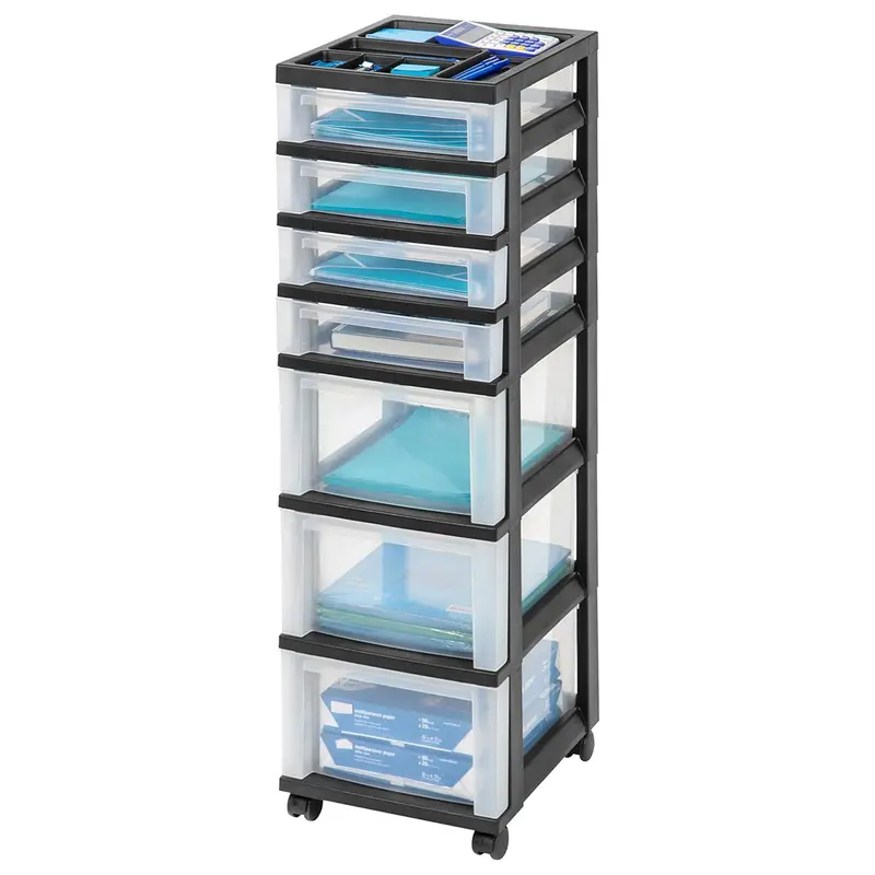 Iris Usa 7-Drawer Rolling Storage Organizer Cart – Clear/Black With Caster Wheels 1