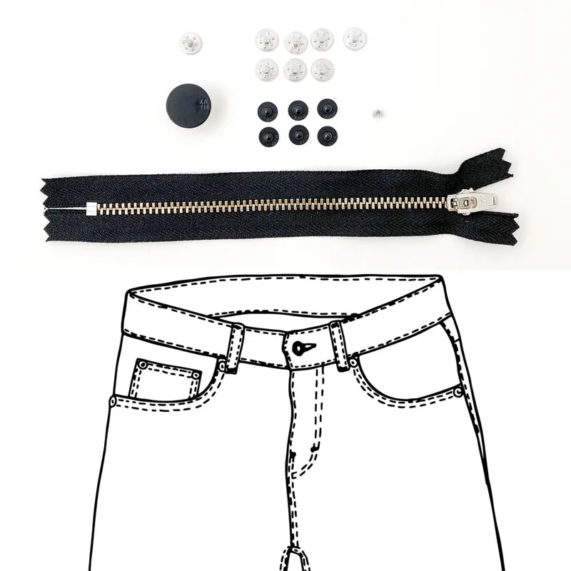 Jeans Hardware Refill Kit: Black Zipper + Matte Black Enamel Accents – Kylie And The Machine 1