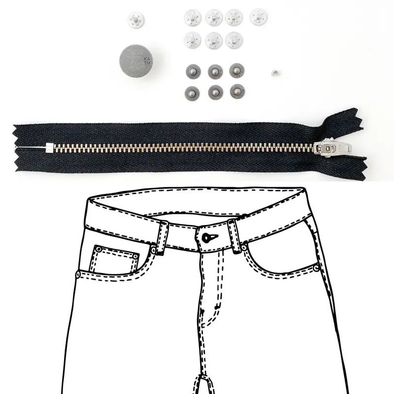 Jeans Hardware Refill Kit: Black Zipper + Pewter Accents – Kylie And The Machine 1