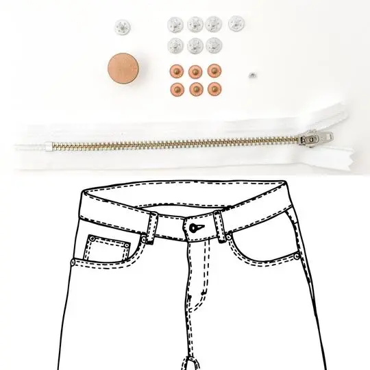 Jeans Hardware Refill Kit: White Zipper + Copper Accents – Kylie And The Machine 1