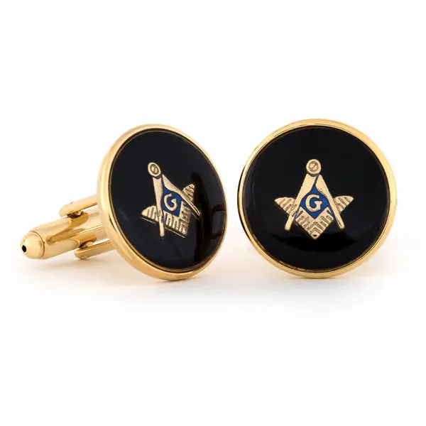 Jet-Swirl Masonic Cuff Links In Rhodium Finish 1