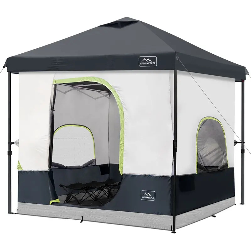 Kampkeeper 10X10 Quick-Setup Pop-Up Canopy With Integrated Camping Tent – Black, 6-Person Capacity 1