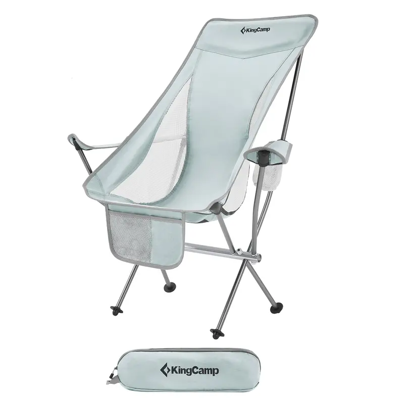 Kingcamp Highback Outdoor Lounge Chair – Camping-Specific Design With Cup Holder & Storage Pocket, Grey, Open-Box 1