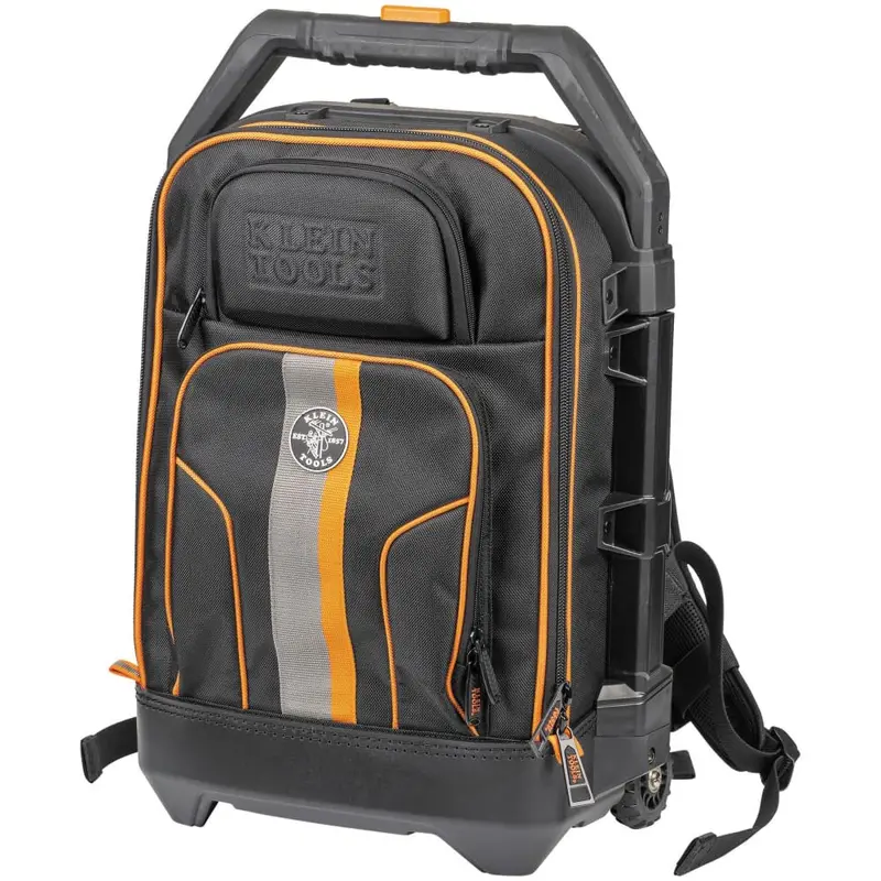 Klein Tools 55604 Rolling Tool Backpack – Heavy-Duty Organizer With Retractable Handle, 28 Pockets & 3" Wheels 1