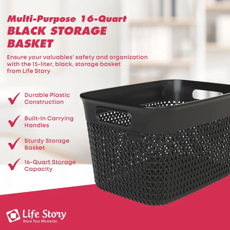 Life Story 16-Quart Decorative Storage Basket – Stylish Home Organizer, Black 2