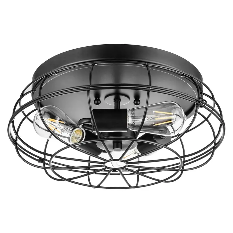 Lincoln Woods 15-Inch Black Flush-Mount Ceiling Light With Industrial Cage Design 1